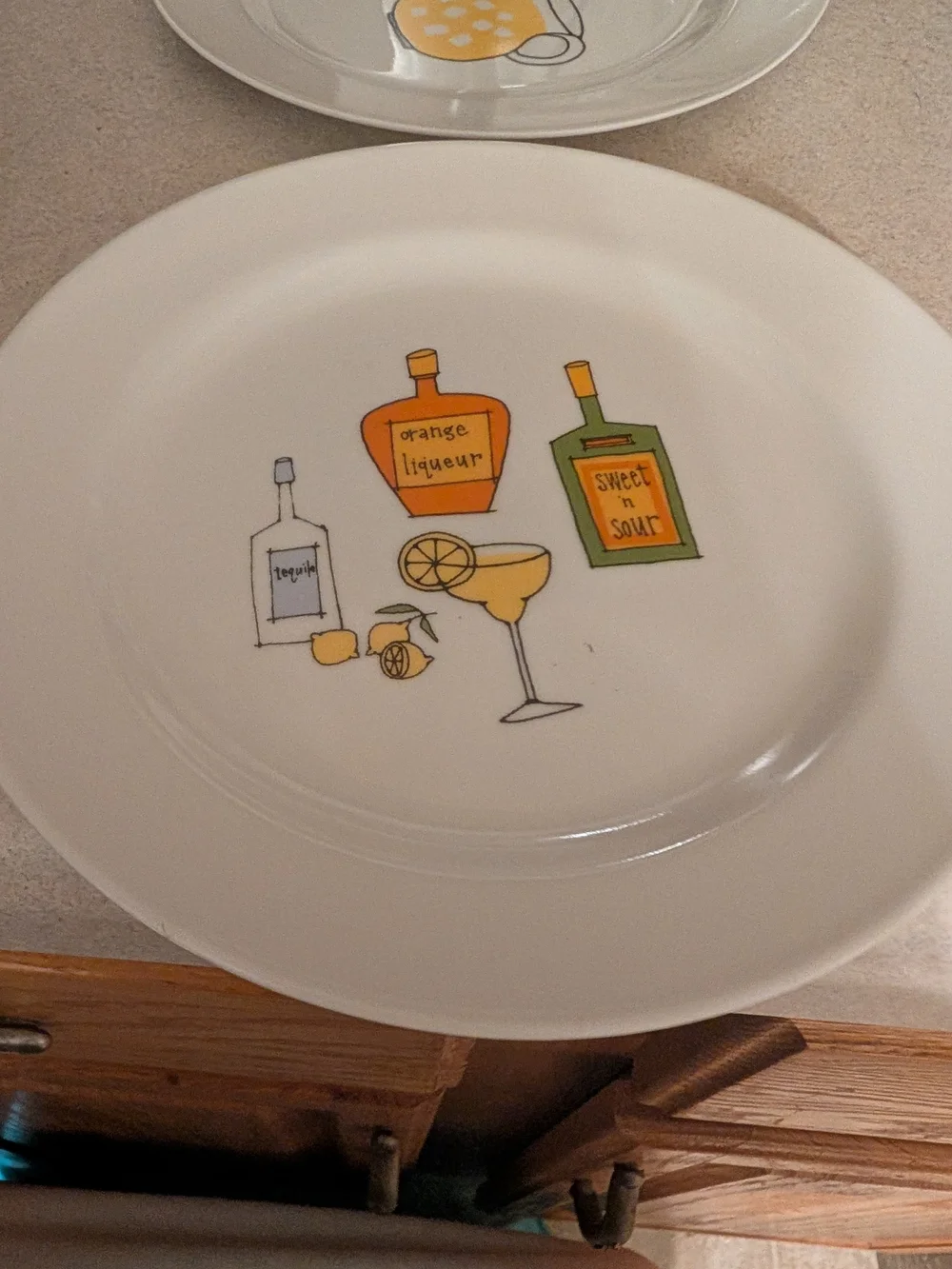 Signature White Ceramic Plates with Cocktail and Citrus Illustration